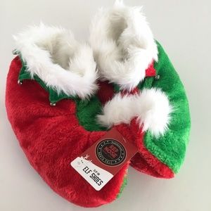 Christmas Elf Slip On Plush Slippers w/ Bells